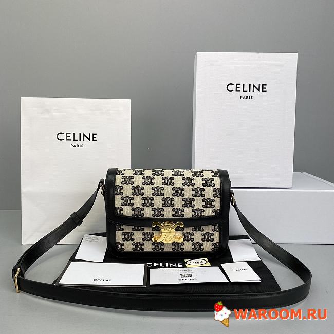 CELINE MEDIUM TRIOMPHE BAG IN TEXTILE WITH TRIOMPHE EMBROIDERY AND CALFSKIN Black 191242 22 x 16 x 7 cm - 1