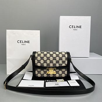 CELINE MEDIUM TRIOMPHE BAG IN TEXTILE WITH TRIOMPHE EMBROIDERY AND CALFSKIN Black 191242 22 x 16 x 7 cm