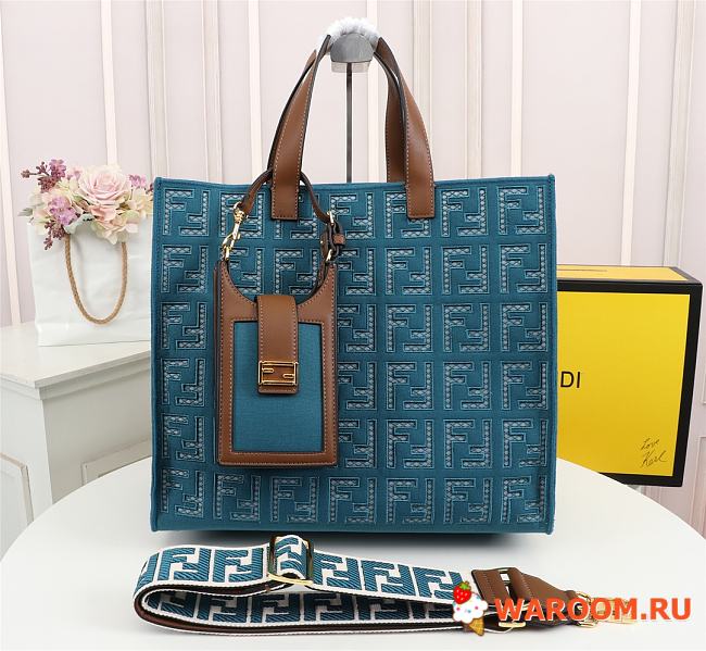 FENDI SPRING SUMMER 2021 TOTE Bag Monogram Dark Blue 38 x 34 x 20 cm - 1