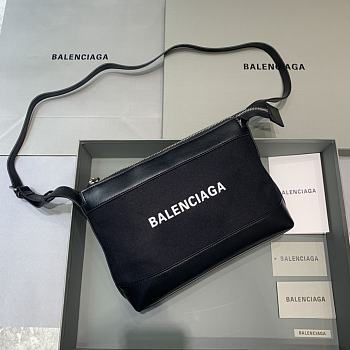 BALENCIAGA Leather Trimmed Canvas Shoulder Bag In Black 26 x 7 x 19 cm 