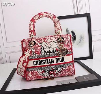 DIOR MEDIUM LADY DIORAMOUR D-Lite Bag Cannage Embroidery Red M0565 24 x 20 x 13 cm