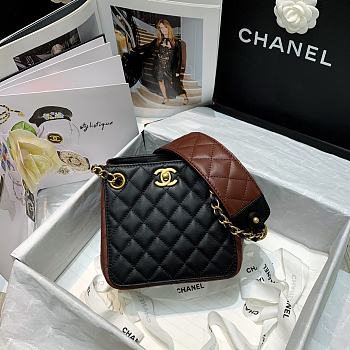 CHANEL STRAP INTO BUCKET Bag Black And Burgundy AS2230 15.5 x 15 x 12.5 cm