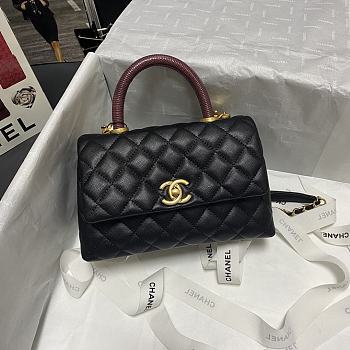 CHANEL FLAP BAG WITH BLACK TOP HANDLE Grained Calfskin Gold Metal Black And Burgundy A92990 23 cm
