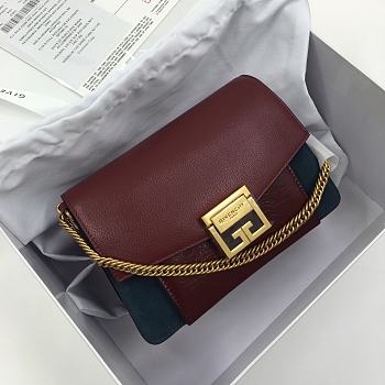 GIVENCHY SMALL GV3 BAG IN LEATHER AND SUEDE Burgundy And Navy BB501CB 22 x 14 x 8 cm