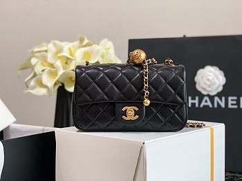 CHANEL CHARM STRAP Flap Bag Lambskin Black AS1787 17 x 20 cm