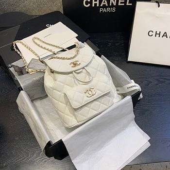 CHANEL Backpack Grained Calfskin White AS1371 21.5 x 24 x 12 cm