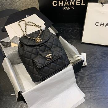 CHANEL Backpack Grained Calfskin Black AS1371 21.5 x 24 x 12 cm