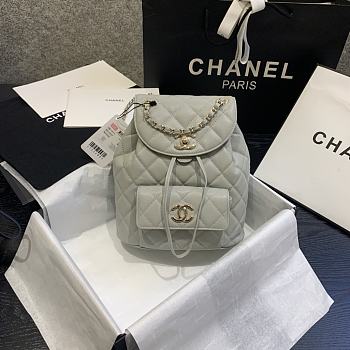 CHANEL Backpack Grained Calfskin Grey AS1371 21.5 x 24 x 12 cm