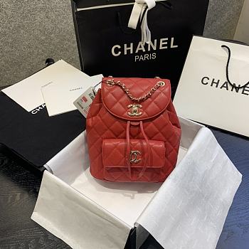 CHANEL Backpack Grained Calfskin Red AS1371 21.5 x 24 x 12 cm