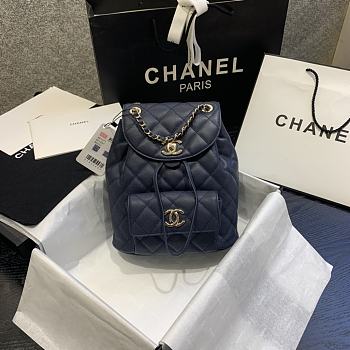 CHANEL Backpack Grained Calfskin Navy AS1371 21.5 x 24 x 12 cm