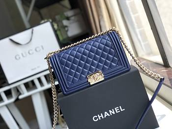 CHANEL MEDIUM Old Classic Boy Bag Lambskin Navy Blue A67086 25 cm