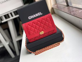 CHANEL BOY Wallet On Chain Grained Calfskin Red 80287 19.5 x 12.5 x 4 cm