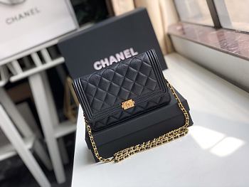 CHANEL BOY Wallet On Chain Grained Calfskin Black 80287 19.5 x 12.5 x 4 cm