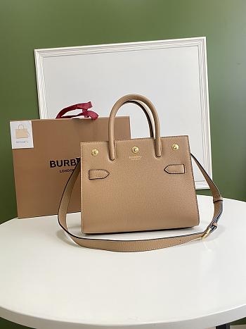 BURBERRY MINI Leather Two-handle Title Bag Light Beige 80254721 26 x 13.5 x 20 cm