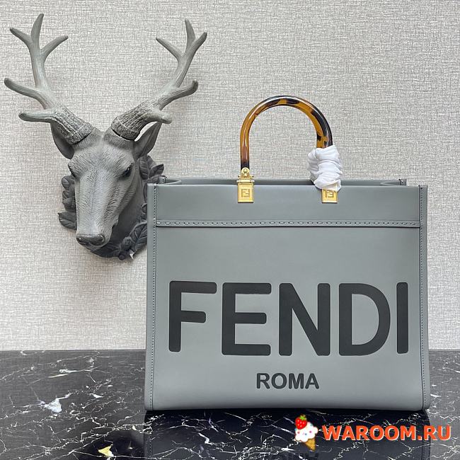 FENDI MEDIUM SUNSHINE Leather Shopper Grey 8BH386 36 x 17 x 31 cm - 1
