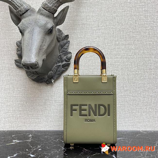 FENDI MINI SUNSHINE SHOPPER Leather Green 8BS051 13 x 18 x 6.5 cm - 1