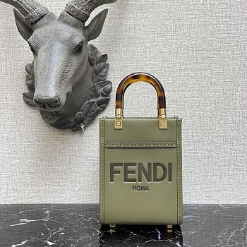FENDI MINI SUNSHINE SHOPPER Leather Green 8BS051 13 x 18 x 6.5 cm