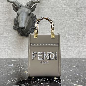 FENDI MINI SUNSHINE SHOPPER Leather Grey 8BS051 13 x 18 x 6.5 cm