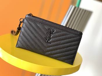 YSL MONOGRAM LARGE BILL POUCH IN GRAIN DE POUDRE EMBOSSED LEATHER Black Metal 636313 23 x 13 x 1 cm