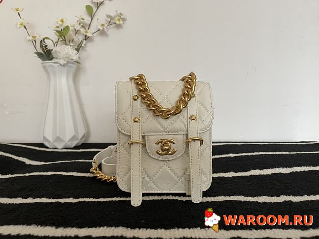 CHANEL MINI Aged Calfskin And Gold-Tone Metal Messenger Flap Bag White AS2695 17 x 14 x 7 cm - 1