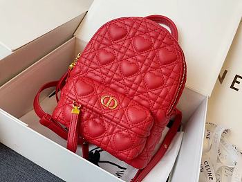 DIOR MINI DIORAMOUR DIOR BACKPACK Cannage Lambskin with Heart Motif Red M9222 16 x 21 x 8.5 cm