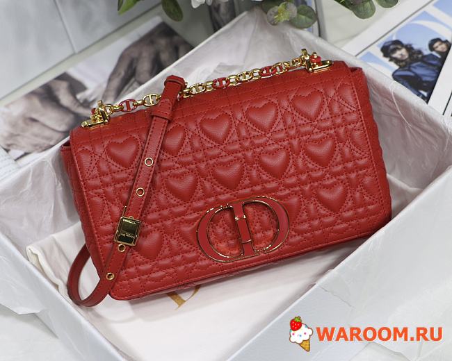 DIOR MEDIUM DIORAMOUR CARO BAG Cannage Calfskin with Heart Motif Red M9242 25.5 x 15.5 x 8 cm - 1