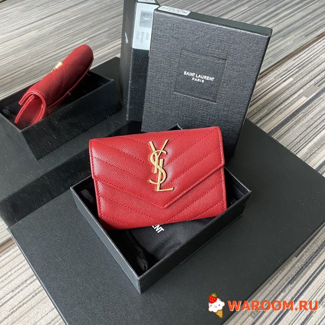 YSL SMALL MONOGRAM ENVELOPE WALLET IN GRAIN DE POUDRE EMBOSSED LEATHER Red 414404 13.5 x 9.5 x 3 cm - 1