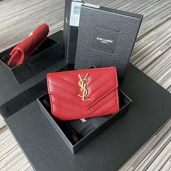 YSL SMALL MONOGRAM ENVELOPE WALLET IN GRAIN DE POUDRE EMBOSSED LEATHER Red 414404 13.5 x 9.5 x 3 cm