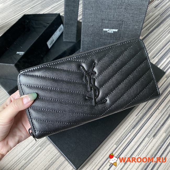 YSL MONOGRAM ZIP AROUND WALLET IN GRAIN DE POUDRE EMBOSSED LEATHER Black Metal 358094 19 x 9 cm - 1