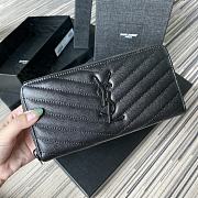 YSL MONOGRAM ZIP AROUND WALLET IN GRAIN DE POUDRE EMBOSSED LEATHER Black Metal 358094 19 x 9 cm - 1