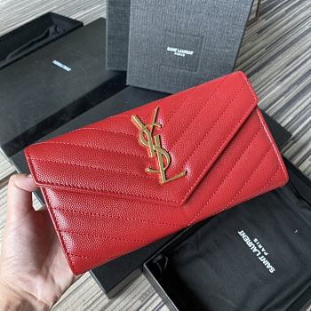 YSL LARGE MONOGRAM FLAP WALLET IN GRAIN DE POUDRE EMBOSSED LEATHER Red 372264 19 x 11 cm
