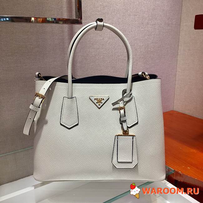 PRADA MEDIUM Saffiano Leather Double Prada Bag White 1BG775 33 x 24.5 x 14 cm - 1