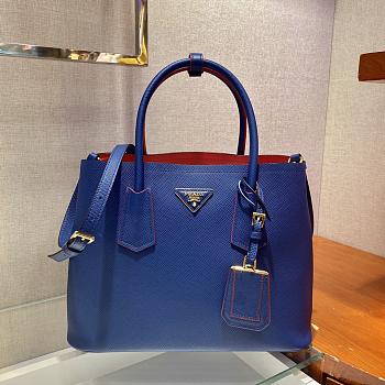 PRADA MEDIUM Saffiano Leather Double Prada Bag Blue 1BG775 33 x 24.5 x 14 cm