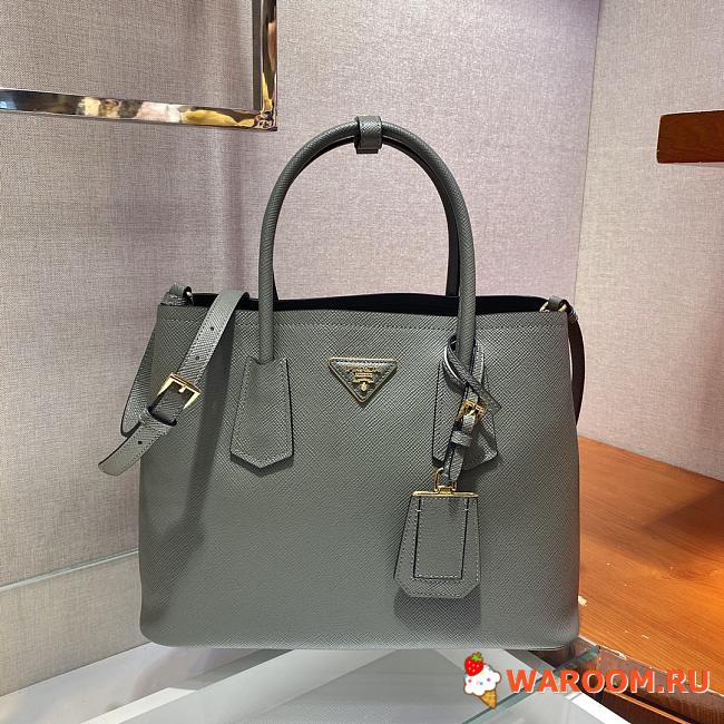 PRADA MEDIUM Saffiano Leather Double Prada Bag Gray 1BG775 33 x 24.5 x 14 cm - 1