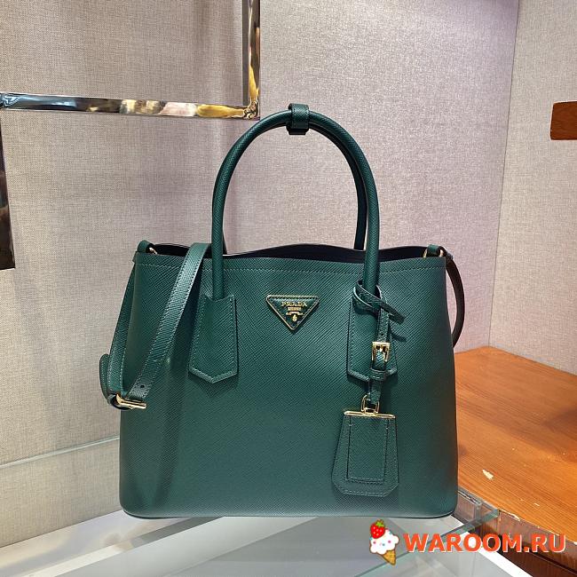 PRADA MEDIUM Saffiano Leather Double Prada Bag Dark Green 1BG775 33 x 24.5 x 14 cm - 1