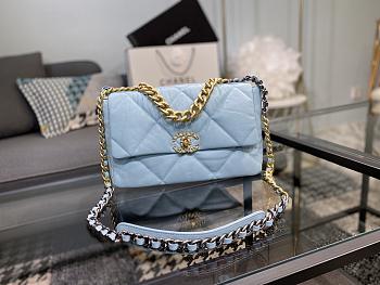 CHANEL LARGE 19 Handbag Lambskin Blue AS1161 30cm