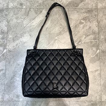 BALENCIAGA LARGE Buckle Shoulder Bag Diamond Pattern Leather Black Metal Black 37 x 8 x 29 cm