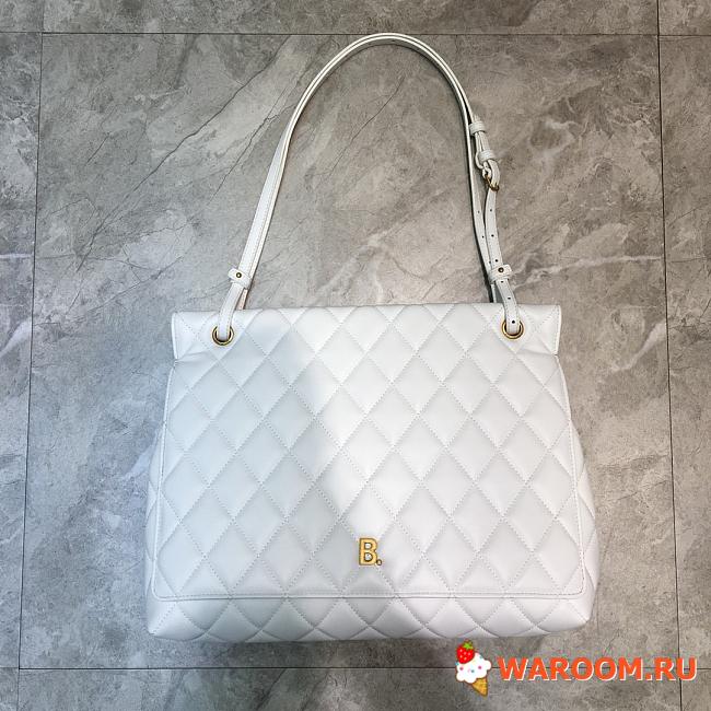 BALENCIAGA LARGE Buckle Shoulder Bag Diamond Pattern Leather Golden Metal White 37 x 8 x 29 cm - 1