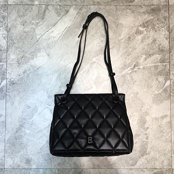 BALENCIAGA SMALL Buckle Shoulder Bag Diamond Pattern Leather Black Metal Black 25 x 9 x 20 cm