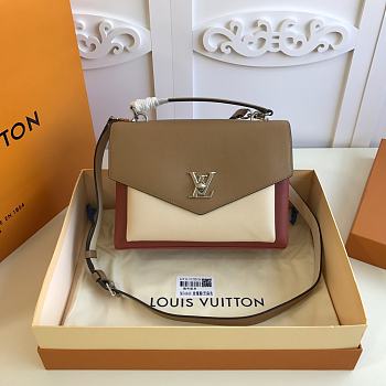 LOUIS VUITTON MYLOCKME SATCHEL Grained Calfskin Leather Brown And White M54849 28 x 20 x 11 cm