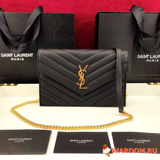 YSL ENVELOPE CHAIN WALLET IN GRAIN DE POUDRE EMBOSSED LEATHER Black 393953 19 x 11.5 x 4 cm - 1