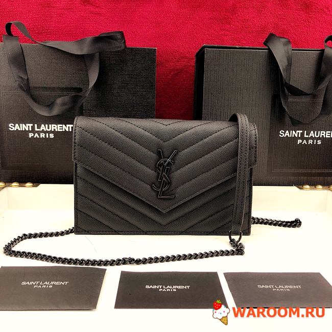 ysl envelope chain wallet in grain de poudre embossed leather