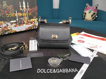 DOLCE&GABBANA MINI Dauphine Leather Sicily Bag Black BB4825A1001 16 x 10 x 5 cm
