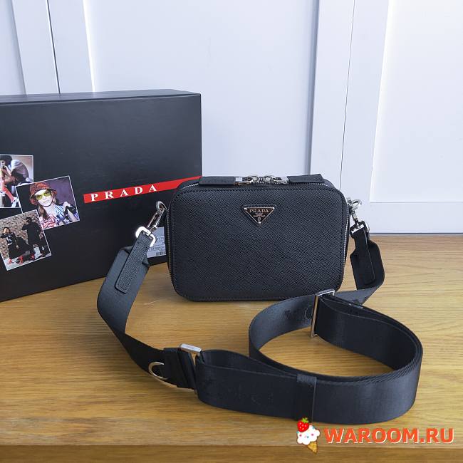 PRADA Brique Saffiano Leather Cross-Body Bag Black 2VH070 18 x 12 x 5.5 cm - 1