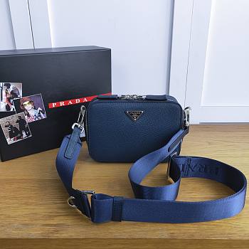 PRADA Brique Saffiano Leather Cross-Body Bag Blue 2VH070 18 x 12 x 5.5 cm