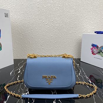 PRADA Saffiano Leather Shoulder Bag Golden Metal Blue 1BD275 22 x 14 x 6.5 cm
