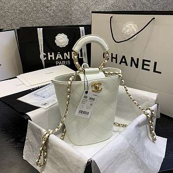 CHANEL Chain Handle Bucket Bag White AS1362 32 x 26 x 15 cm