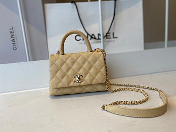 CHANEL EXTRA MINI Coco Handle Bag Grained Leather Light Beige AS2215 13 × 19 × 9 cm
