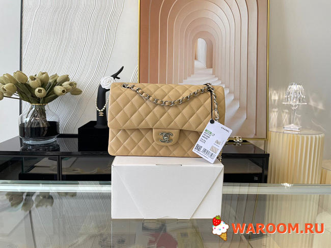 CHANEL Classic Double Flap Bag Lambskin Beige A01112 25.5 cm - 1