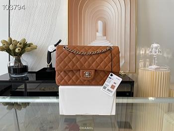 CHANEL Classic Double Flap Bag Grained Calfskin Brown A01112 25.5 cm